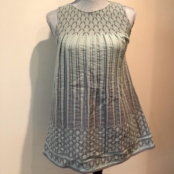 Max Studio Mint Green and Gray Smocked Sleeveless Tank top with Slight Flair - Picture 3 of 15